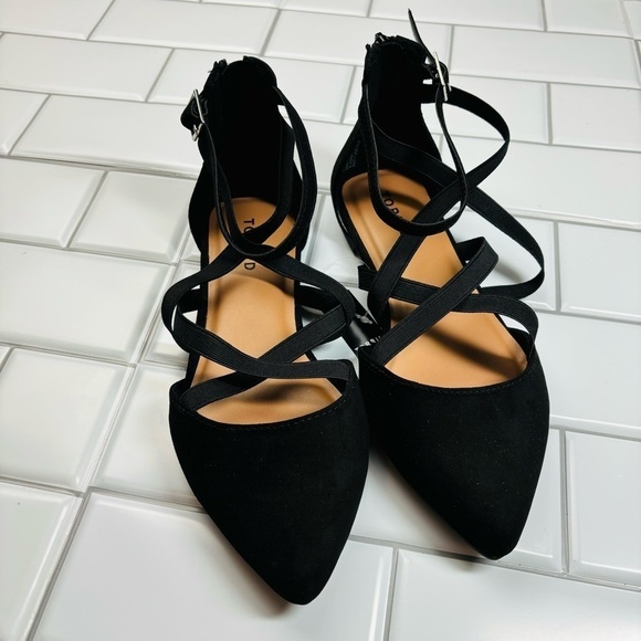 Torrid‎ Faux Suede Elastic Black Strap Flat 6.5WW - Picture 4 of 10